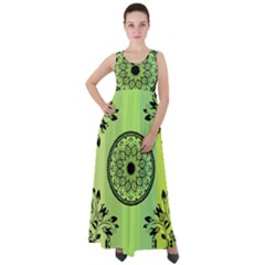 Green Grid Cute Flower Mandala Empire Waist Velour Maxi Dress