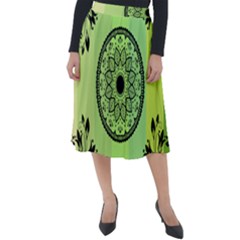 Green Grid Cute Flower Mandala Classic Velour Midi Skirt 