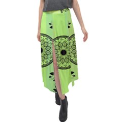 Green Grid Cute Flower Mandala Velour Split Maxi Skirt