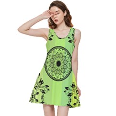 Green Grid Cute Flower Mandala Inside Out Racerback Dress by Magicworlddreamarts1