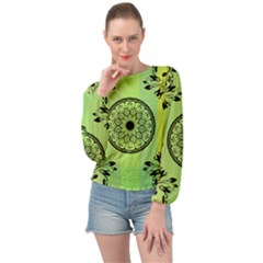 Green Grid Cute Flower Mandala Banded Bottom Chiffon Top