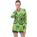 Green Grid Cute Flower Mandala Long Sleeve Satin Shirt View1