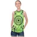 Green Grid Cute Flower Mandala High Neck Satin Top View1