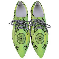 Green Grid Cute Flower Mandala Pointed Oxford Shoes by Magicworlddreamarts1