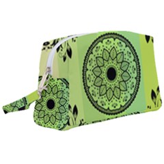 Green Grid Cute Flower Mandala Wristlet Pouch Bag (Large)