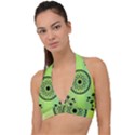 Green Grid Cute Flower Mandala Halter Plunge Bikini Top View1