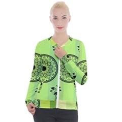 Green Grid Cute Flower Mandala Casual Zip Up Jacket by Magicworlddreamarts1