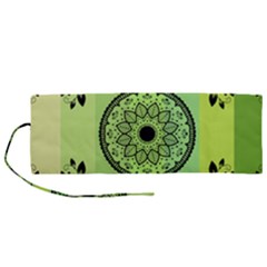 Green Grid Cute Flower Mandala Roll Up Canvas Pencil Holder (m) by Magicworlddreamarts1