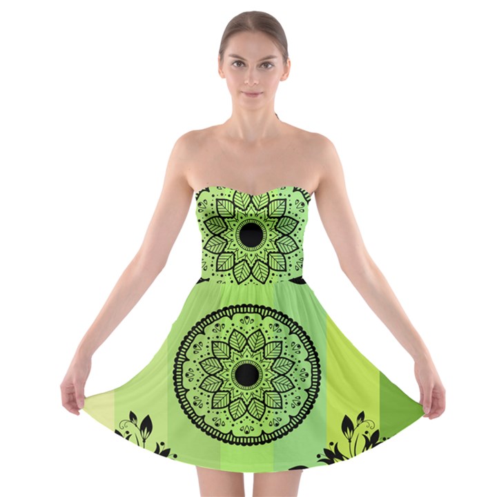 Green Grid Cute Flower Mandala Strapless Bra Top Dress