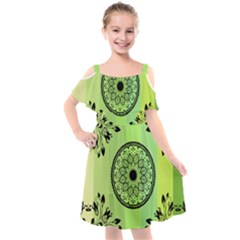 Green Grid Cute Flower Mandala Kids  Cut Out Shoulders Chiffon Dress by Magicworlddreamarts1