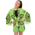 Green Grid Cute Flower Mandala Long Sleeve Kimono View1