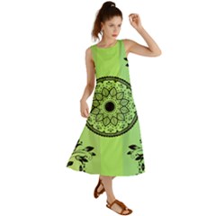 Green Grid Cute Flower Mandala Summer Maxi Dress