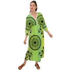 Green Grid Cute Flower Mandala Grecian Style  Maxi Dress