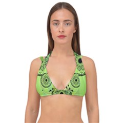 Green Grid Cute Flower Mandala Double Strap Halter Bikini Top