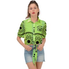 Green Grid Cute Flower Mandala Tie Front Shirt  by Magicworlddreamarts1