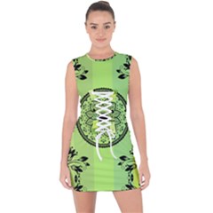 Green Grid Cute Flower Mandala Lace Up Front Bodycon Dress by Magicworlddreamarts1