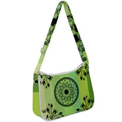 Green Grid Cute Flower Mandala Zip Up Shoulder Bag by Magicworlddreamarts1