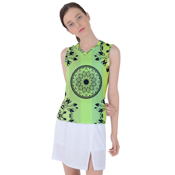 Green Grid Cute Flower Mandala Women s Sleeveless Sports Top