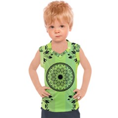 Green Grid Cute Flower Mandala Kids  Sport Tank Top