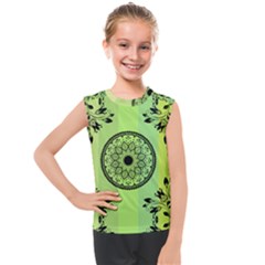 Green Grid Cute Flower Mandala Kids  Mesh Tank Top