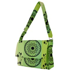 Green Grid Cute Flower Mandala Full Print Messenger Bag (l) by Magicworlddreamarts1