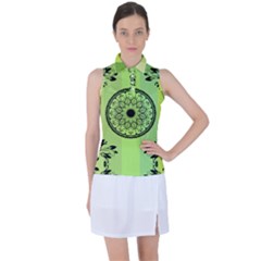 Green Grid Cute Flower Mandala Women s Sleeveless Polo Tee by Magicworlddreamarts1