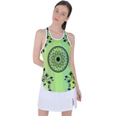 Green Grid Cute Flower Mandala Racer Back Mesh Tank Top by Magicworlddreamarts1