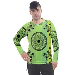 Green Grid Cute Flower Mandala Men s Pique Long Sleeve Tee