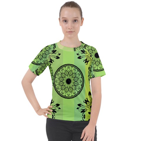 Green Grid Cute Flower Mandala Women s Sport Raglan Tee by Magicworlddreamarts1