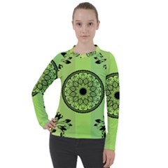 Green Grid Cute Flower Mandala Women s Pique Long Sleeve Tee