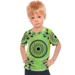 Green Grid Cute Flower Mandala Kids  Sports Tee