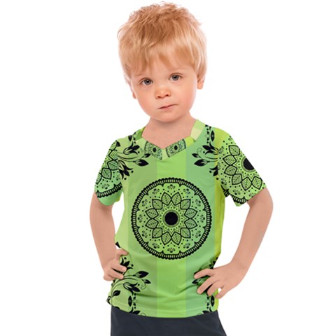 Green Grid Cute Flower Mandala Kids  Sports Tee by Magicworlddreamarts1