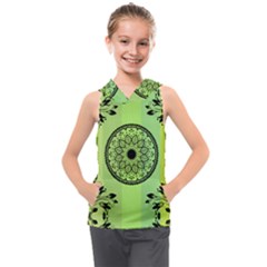 Green Grid Cute Flower Mandala Kids  Sleeveless Hoodie by Magicworlddreamarts1