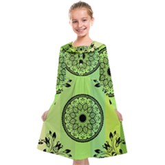 Green Grid Cute Flower Mandala Kids  Midi Sailor Dress