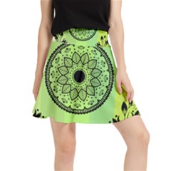 Green Grid Cute Flower Mandala Waistband Skirt