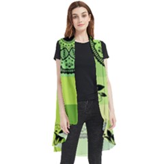 Green Grid Cute Flower Mandala Sleeveless Chiffon Waistcoat Shirt