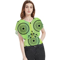 Green Grid Cute Flower Mandala Butterfly Chiffon Blouse