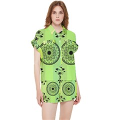 Green Grid Cute Flower Mandala Chiffon Lounge Set