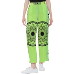 Green Grid Cute Flower Mandala Women s Pants 