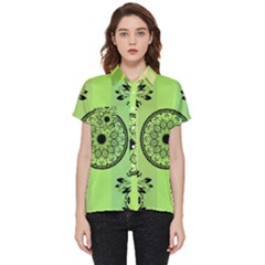 Green Grid Cute Flower Mandala Short Sleeve Pocket Shirt