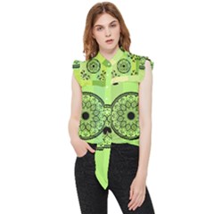 Green Grid Cute Flower Mandala Frill Detail Shirt