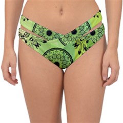 Green Grid Cute Flower Mandala Double Strap Halter Bikini Bottom