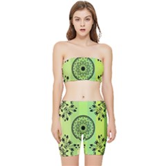 Green Grid Cute Flower Mandala Stretch Shorts and Tube Top Set