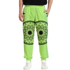 Green Grid Cute Flower Mandala Men s Elastic Waist Pants