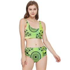 Green Grid Cute Flower Mandala Frilly Bikini Set