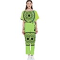 Green Grid Cute Flower Mandala Batwing Lightweight Jumpsuit View1