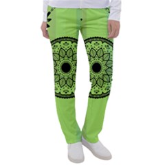 Green Grid Cute Flower Mandala Women s Casual Pants