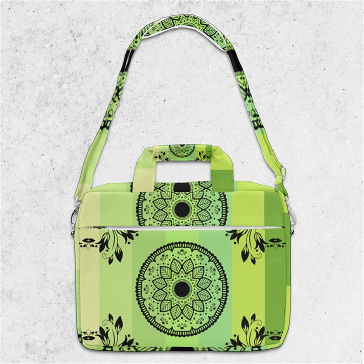 Green Grid Cute Flower Mandala MacBook Pro Shoulder Laptop Bag 