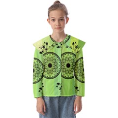 Green Grid Cute Flower Mandala Kids  Peter Pan Collar Blouse