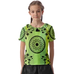 Green Grid Cute Flower Mandala Kids  Frill Chiffon Blouse by Magicworlddreamarts1